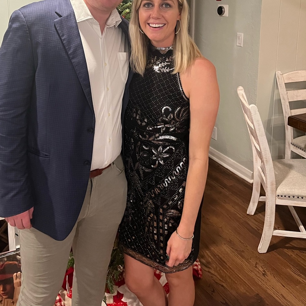 Black sequin high neck dress - size E40 or GB12